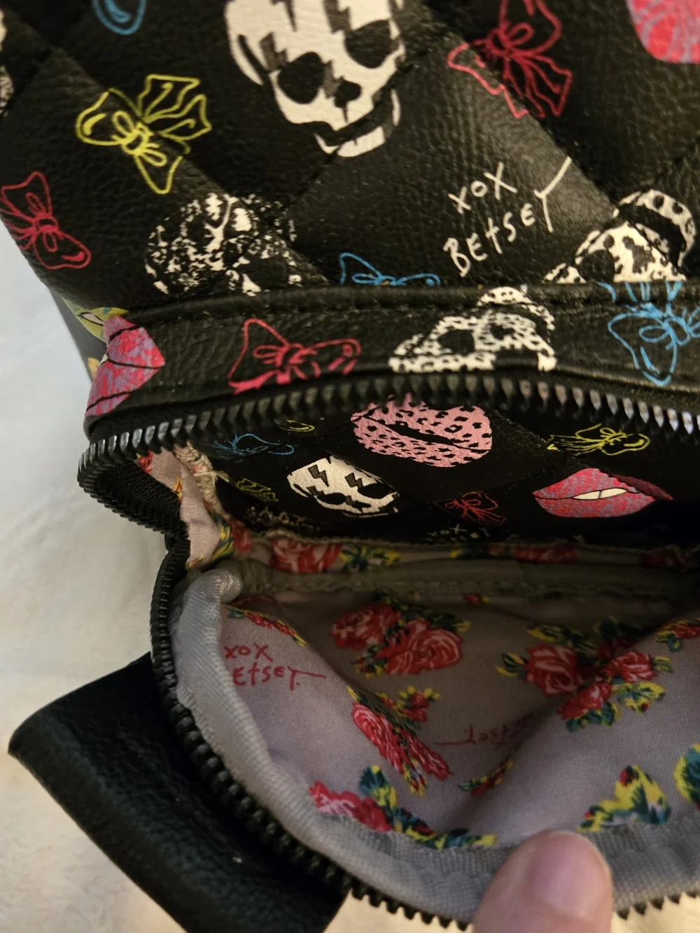 Betsey Johnson Black Mini Backpack with Colorful Pop Print